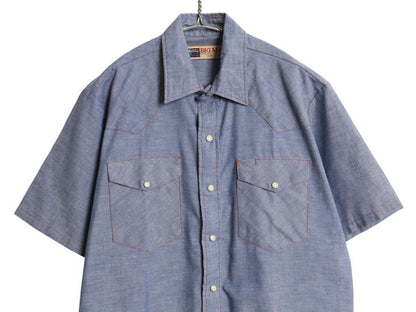 デッドストック 90s USA製 ビッグマック シャンブレー 半袖 ウエスタン シャツ メンズ M / 新品 オールド ワーク 半袖シャツ JCPENNEY 無地