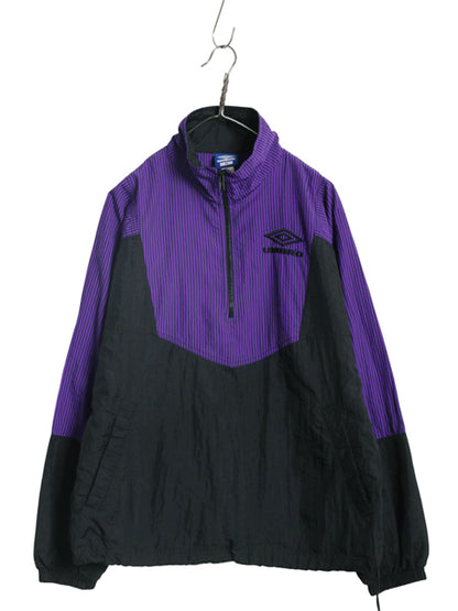 90s アンブロ ハーフジップ ナイロン ジャケット メンズ M オールド プルオーバー ハイネック ブルゾン ウィンドブレーカー サッカー 薄手