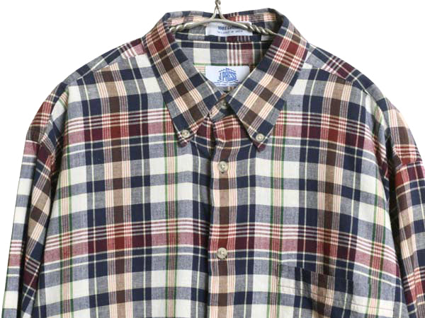 90s J PRESS マドラス チェック 長袖 ボタンダウン シャツ メンズ L / オールド 長袖シャツ コットン ポケット付き 薄手 BD マルチカラー
