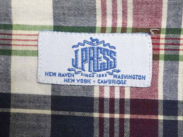 90s J PRESS マドラス チェック 長袖 ボタンダウン シャツ メンズ L / オールド 長袖シャツ コットン ポケット付き 薄手 BD マルチカラー
