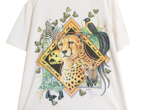 90s USA製 アニマル 両面 イラスト プリント 半袖 Tシャツ メンズ レディース L オールド ヒョウ アート ヘビーウェイト シングルステッチ