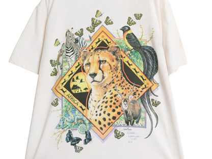 90s USA製 アニマル 両面 イラスト プリント 半袖 Tシャツ メンズ レディース L オールド ヒョウ アート ヘビーウェイト シングルステッチ
