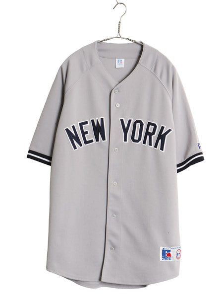 00s ヤンキース ベースボール シャツ メンズ XL オールド MLB オフィシャル ラッセル 大リーグ ユニフォーム ゲームシャツ 大きいサイズ 灰