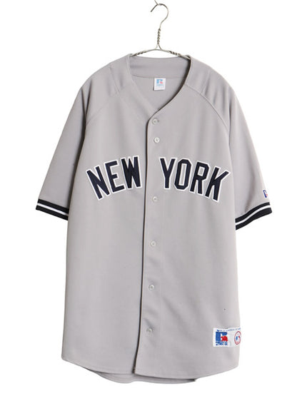 00s ヤンキース ベースボール シャツ メンズ XL オールド MLB オフィシャル ラッセル 大リーグ ユニフォーム ゲームシャツ 大きいサイズ 灰