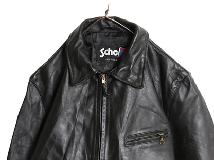 90s USA製 ショット 本革 レザー スポーツ ジャケット メンズ L 程/ オールド 革ジャン オールレザー シングル ライダース フルジップ 黒