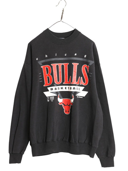 90s USA製 ブルズ プリント スウェット メンズ XXL / オールド NBA オフィシャル トレーナー バスケ ジョーダン 大きいサイズ 黒 ヘインズ
