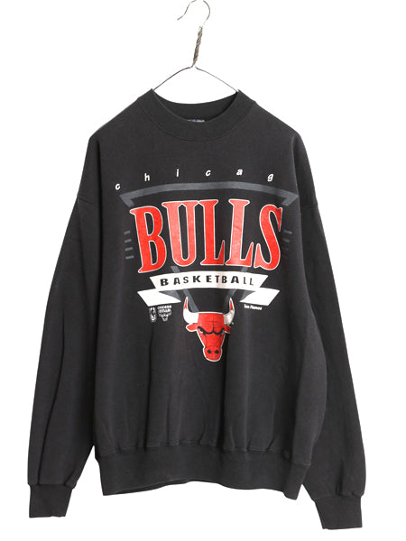 90s USA製 ブルズ プリント スウェット メンズ XXL / オールド NBA オフィシャル トレーナー バスケ ジョーダン 大きいサイズ 黒 ヘインズ