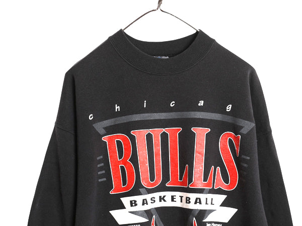 90s USA製 ブルズ プリント スウェット メンズ XXL / オールド NBA オフィシャル トレーナー バスケ ジョーダン 大きいサイズ 黒 ヘインズ