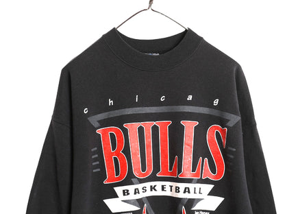 90s USA製 ブルズ プリント スウェット メンズ XXL / オールド NBA オフィシャル トレーナー バスケ ジョーダン 大きいサイズ 黒 ヘインズ