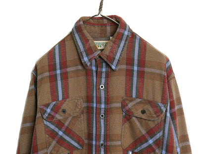 90s USA製 RUGGED WEAR チェック 長袖 ヘビー フランネル シャツ メンズ L / オールド ネルシャツ ヘビーウェイト マルチカラー カジュアル