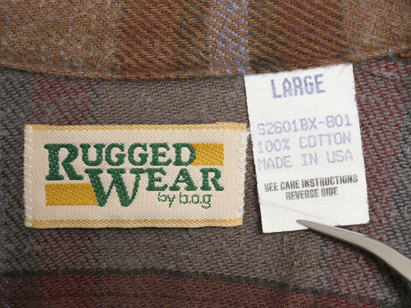 90s USA製 RUGGED WEAR チェック 長袖 ヘビー フランネル シャツ メンズ L / オールド ネルシャツ ヘビーウェイト マルチカラー カジュアル