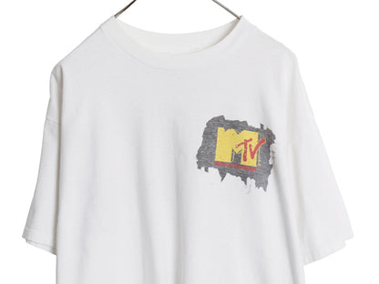 90s USA製 ★ MTV イラスト プリント Tシャツ メンズ XL / オールド 企業物 当時物 シングルステッチ 音楽 グラフィック ヘビーウェイト 白