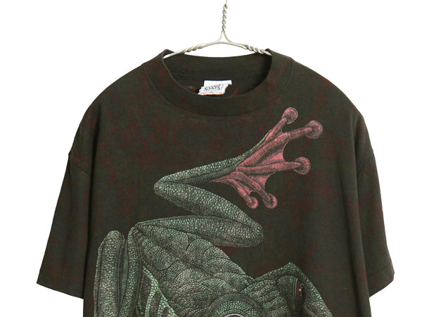 80s USA製 カメレオン イラスト オールオーバー プリント Tシャツ メンズ M ヴィンテージ アニマル アート グラフィック シングルステッチ