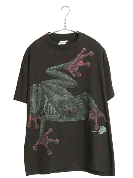 80s USA製 カメレオン イラスト オールオーバー プリント Tシャツ メンズ M ヴィンテージ アニマル アート グラフィック シングルステッチ