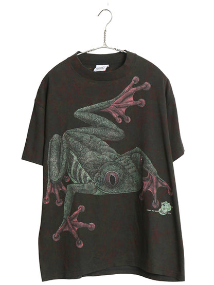 80s USA製 カメレオン イラスト オールオーバー プリント Tシャツ メンズ M ヴィンテージ アニマル アート グラフィック シングルステッチ