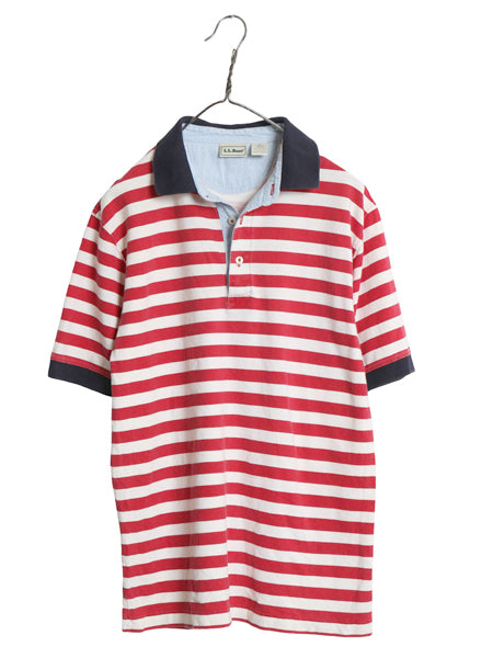 90s エルエルビーン ボーダー 鹿の子 半袖 ポロシャツ メンズ S Ｍ オールド 半袖シャツ コットン カットソー トップス ツートン ボックス