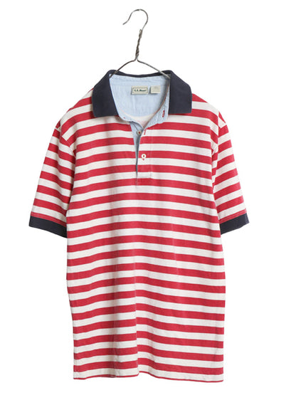 90s エルエルビーン ボーダー 鹿の子 半袖 ポロシャツ メンズ S Ｍ オールド 半袖シャツ コットン カットソー トップス ツートン ボックス