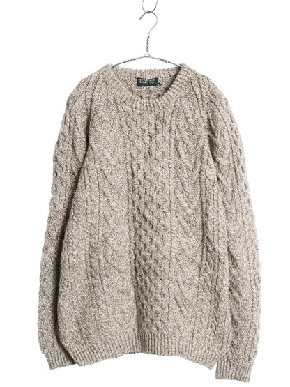 Blarney Woolen Mills フィッシャーマン ニット セーター メンズ レディース М 手編み ハンドメイド メリノ ウール アラン ケーブル 無地