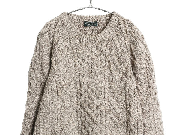 Blarney Woolen Mills フィッシャーマン ニット セーター メンズ レディース М 手編み ハンドメイド メリノ ウール アラン ケーブル 無地