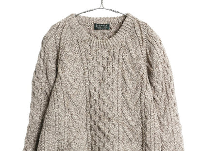 Blarney Woolen Mills フィッシャーマン ニット セーター メンズ レディース М 手編み ハンドメイド メリノ ウール アラン ケーブル 無地