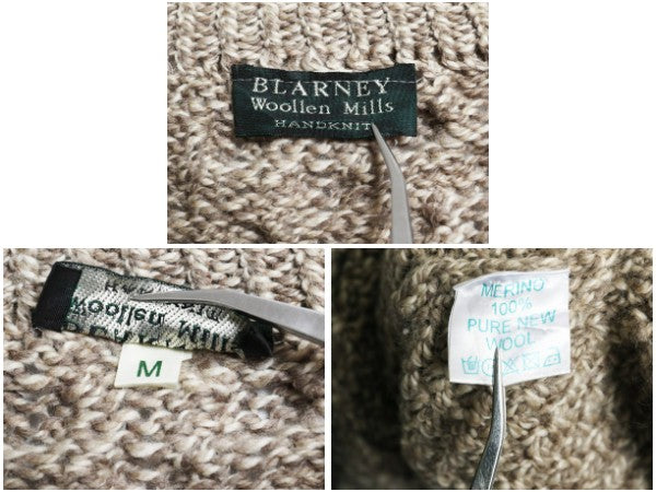 Blarney Woolen Mills フィッシャーマン ニット セーター メンズ レディース М 手編み ハンドメイド メリノ ウール アラン ケーブル 無地