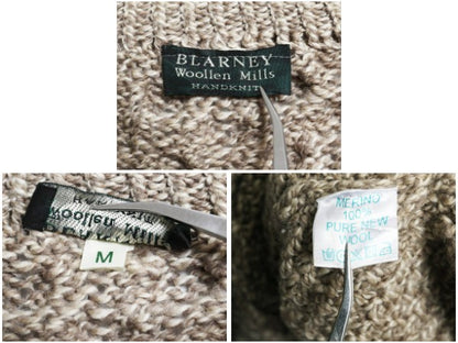 Blarney Woolen Mills フィッシャーマン ニット セーター メンズ レディース М 手編み ハンドメイド メリノ ウール アラン ケーブル 無地