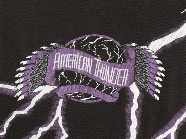 90s ★ アメリカンサンダー オールオーバー プリント Tシャツ メンズ L / 古着 オールド 当時物 アート アニマル イーグル バイク 黒 総柄
