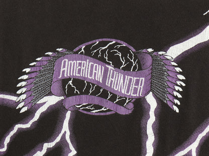 90s ★ アメリカンサンダー オールオーバー プリント Tシャツ メンズ L / 古着 オールド 当時物 アート アニマル イーグル バイク 黒 総柄
