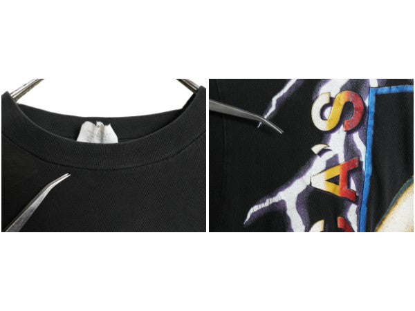 90s ★ アメリカンサンダー オールオーバー プリント Tシャツ メンズ L / 古着 オールド 当時物 アート アニマル イーグル バイク 黒 総柄