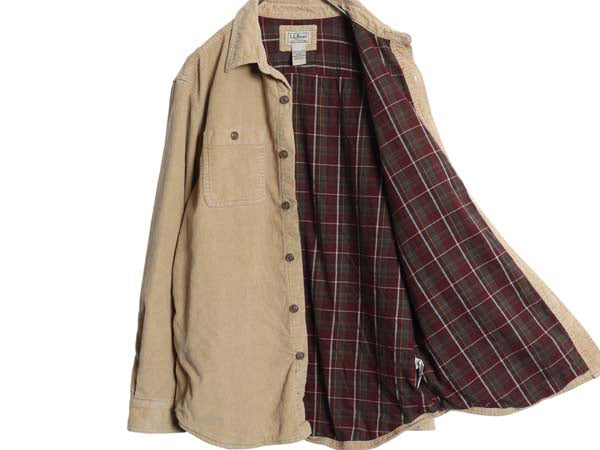 00s エルエルビーン 細畝 コーデュロイ 長袖 シャツ メンズ M オールド アウトドア チェック フランネル ライナー ポケット付き ジャケット