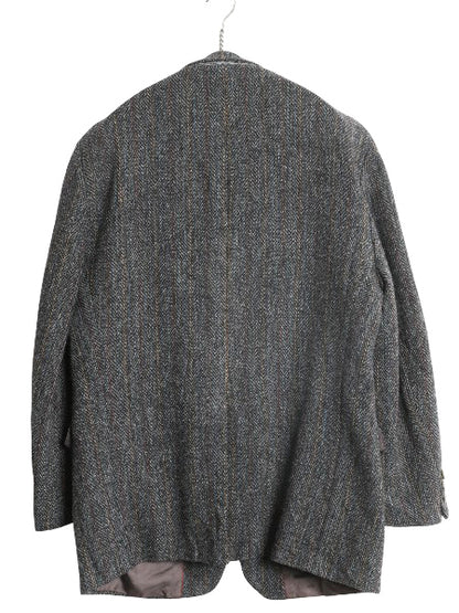 90s ハリスツイード テーラード ジャケット メンズ L 程/ オールド ウール ツイード ブレザー マルチカラー ストライプ トラッド シンプル