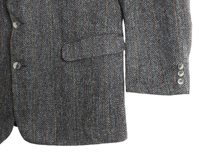 90s ハリスツイード テーラード ジャケット メンズ L 程/ オールド ウール ツイード ブレザー マルチカラー ストライプ トラッド シンプル