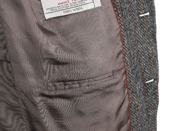 90s ハリスツイード テーラード ジャケット メンズ L 程/ オールド ウール ツイード ブレザー マルチカラー ストライプ トラッド シンプル