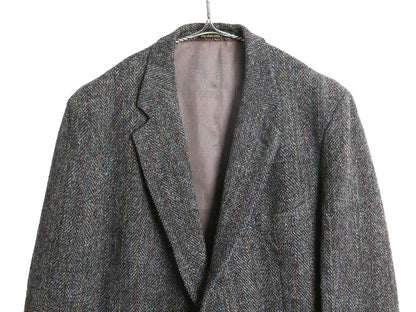 90s ハリスツイード テーラード ジャケット メンズ L 程/ オールド ウール ツイード ブレザー マルチカラー ストライプ トラッド シンプル