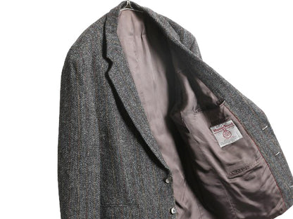 90s ハリスツイード テーラード ジャケット メンズ L 程/ オールド ウール ツイード ブレザー マルチカラー ストライプ トラッド シンプル