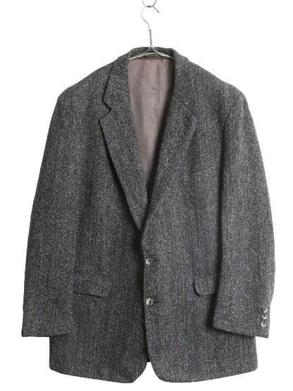 90s ハリスツイード テーラード ジャケット メンズ L 程/ オールド ウール ツイード ブレザー マルチカラー ストライプ トラッド シンプル