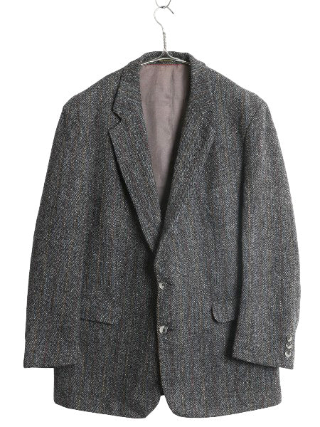 90s ハリスツイード テーラード ジャケット メンズ L 程/ オールド ウール ツイード ブレザー マルチカラー ストライプ トラッド シンプル