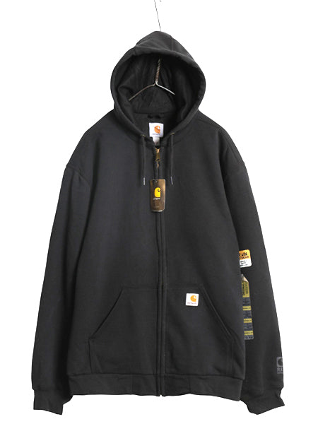 デッドストック US企画 カーハート フルジップ スウェット フード パーカー メンズ L 新品 裏 サーマル ジャケット トレーナー 撥水加工 黒