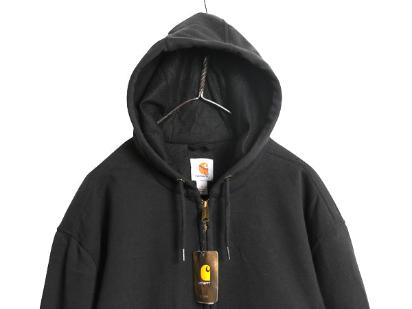 デッドストック US企画 カーハート フルジップ スウェット フード パーカー メンズ L 新品 裏 サーマル ジャケット トレーナー 撥水加工 黒
