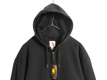 デッドストック US企画 カーハート フルジップ スウェット フード パーカー メンズ L 新品 裏 サーマル ジャケット トレーナー 撥水加工 黒