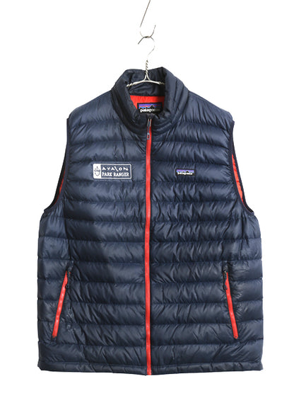 パタゴニア ダウン セーター ベスト メンズ XL / 古着 16年製 フルジップ 800フィル アウトドア パッカブル 重ね着 前開き 大きいサイズ 紺