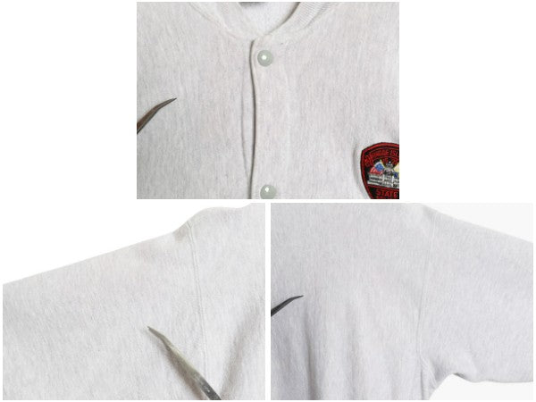  90s USA製 ★ チャンピオン リバースウィーブ スナップ カーディガン メンズ L スウェット トレーナー ポケット付き ワンポイント グレー