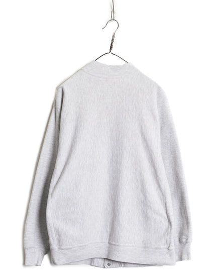  90s USA製 ★ チャンピオン リバースウィーブ スナップ カーディガン メンズ L スウェット トレーナー ポケット付き ワンポイント グレー