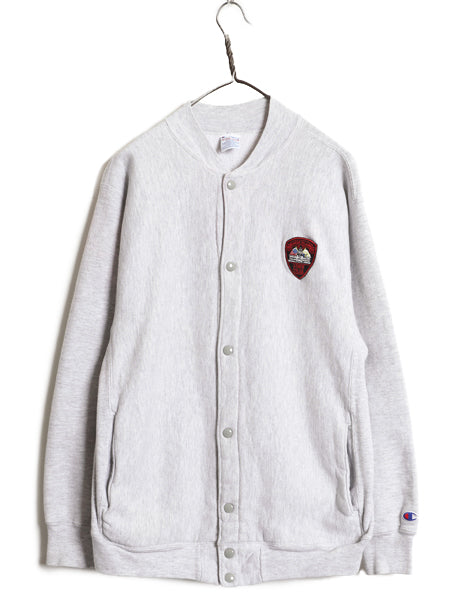  90s USA製 ★ チャンピオン リバースウィーブ スナップ カーディガン メンズ L スウェット トレーナー ポケット付き ワンポイント グレー