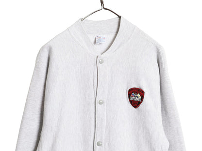  90s USA製 ★ チャンピオン リバースウィーブ スナップ カーディガン メンズ L スウェット トレーナー ポケット付き ワンポイント グレー