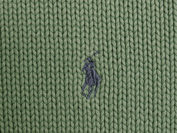 90s ポロ ラルフローレン コットン ニット セーター メンズ S / オールド ボートネック ワンポイント ポニー 刺繍 リブ編み 無地 グリーン