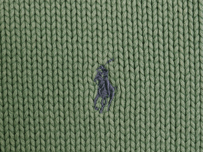 90s ポロ ラルフローレン コットン ニット セーター メンズ S / オールド ボートネック ワンポイント ポニー 刺繍 リブ編み 無地 グリーン