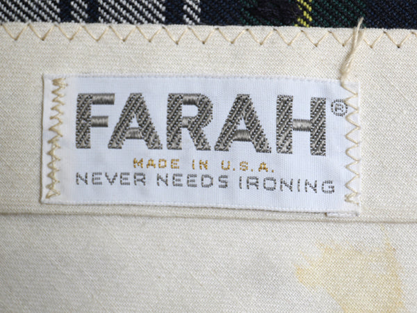 60s 70s USA製 ★ FARAH タータン チェック スラックス パンツ 実寸 33 28 程 古着 ヴィンテージ スリム ノータック ボトムス マルチカラー