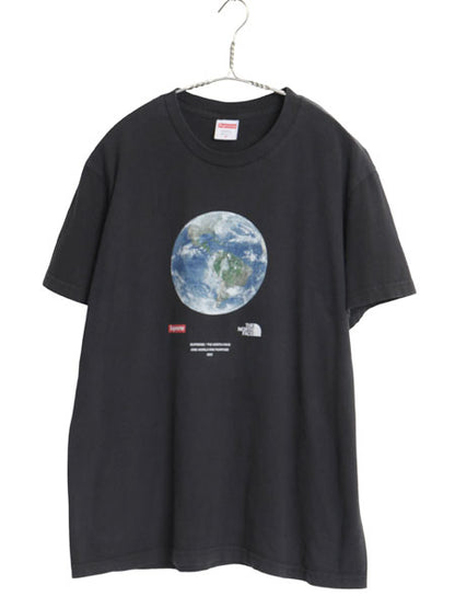 20SS USA製 シュプリーム x ノースフェイス プリント Tシャツ メンズ L / 地球 アート イラスト ヘビーウェイト コットン ボックス ロゴ 黒