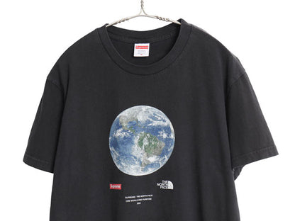 20SS USA製 シュプリーム x ノースフェイス プリント Tシャツ メンズ L / 地球 アート イラスト ヘビーウェイト コットン ボックス ロゴ 黒